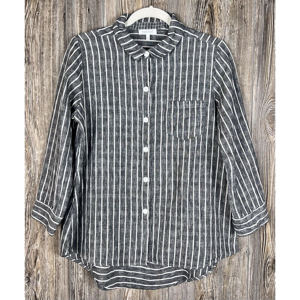Habitat Linen Blend Blouse 3/4 Sleeve Women's S Summer Coastal Nautical‎ Beach